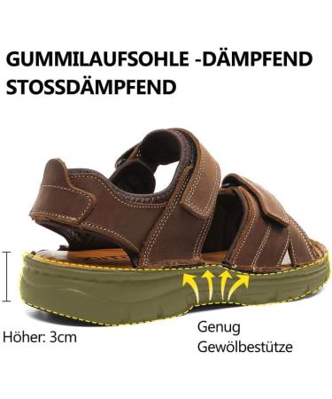 Ziitop Men's Leather Sandals - Slip-Resistant Outdoor Beach & Trekking Shoes - Adjustable Velcro - Size 46 EU - Dark Brown - Buy Online on SooperMarket.com