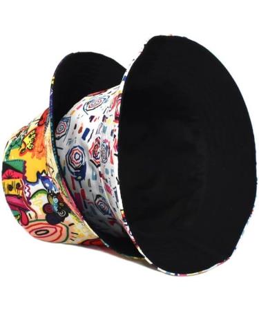 Quanhaigou Reversible Bucket Hat for Men Women - Packable Sun Hat for Outdoor Travel Hiking Beach - Colorful Graffiti Print - Buy Online on SooperMarket.com