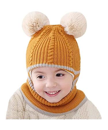 crazy bean Kids Girls Boys Winter Warm Hat Windproof Hat and Scarf 3-in-1 Toddler Knitted Beanie Hat One Size Yellow