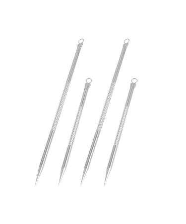 Ruilogod Stainless Steel Facial Blackhead Extractor Acne Remover pin 4 Pcs Silver Tone