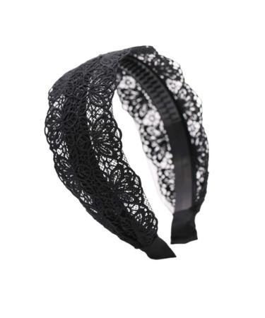Minkissy Black Lace Hair Hoop Broadside Lace Headband Wide Hair Hoop Floral Lace Headband Gothic Lace Headband for Women Girls (Black)