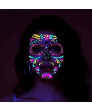 Beisto 8 Set Fluorescent Face Tattoo Stickers - Glow UV Neon Temporary Tattoos for Women - Halloween Christmas Festival Party Props - Buy Online on SooperMarket.com