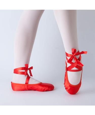iCKER Girls Pink Satin Ballet Dance Shoes Split Sole - Size 10 Toddler Red - Buy Online on SooperMarket.com