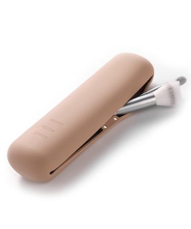FERYES Large Travel Makeup Brush Holder, Magnetic Anti-fall Out Silicon Portable Cosmetic Face Brushes Holder, Soft and Sleek Makeup Tools Organizer for Travel- (8.27 * 2.36 * 1.57) Khaki(Large)