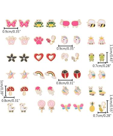 24 Pairs Mixed Color Clip-on Earrings Set - Animals, Heart, Flowers, Mushroom Design for Ladies - Painless Non-perforated Earrings - Buy Online on SooperMarket.com