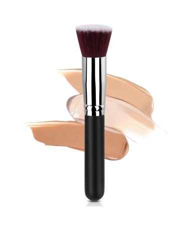 AOOWU Foundation Brush Premium Makeup Brush for Liquid Makeup Flat Top Foundation Brush Concealer Brush Multifunctional Face Brush for Liquid Cream Blending Buffing Powder Cosmetics 1 pcs - Silver black