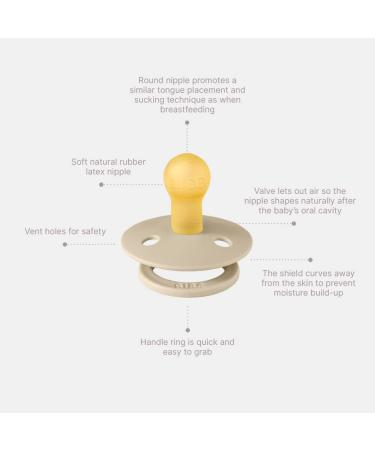 BIBS Natural Rubber Baby Pacifiers - Set of 2 BPA-Free Soothers | Made in Denmark | Cloud/Blush | Size 0-6 Months - Buy Online on SooperMarket.com