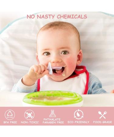 Vicloon Baby Fork and Spoon Set - 2 Pcs Infant Silicone Training Utensils for Baby Led Weaning - Self Feeding Learning Spoons - Pink - Buy Online on SooperMarket.com