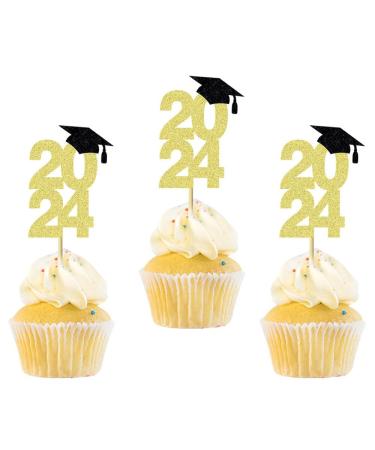 24 Pcs 2024 Graduation Cap Cupcake Toppers Theme Party Cake Decoration Dessert Insert MGPFERD