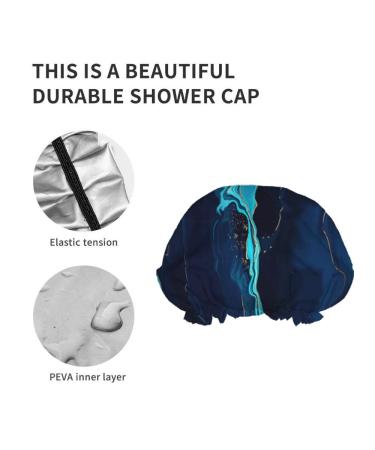 Moslion Mable Texture Shower Cap - Abstract Art Design with Golden Lines - Reusable Double Layer Hair Cover for Women - Soft and Stylish Shower Hat - All Hair Lengths - Fashionable Shower Hair Cap - Buy Online on SooperMarket.com