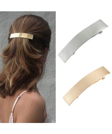 Prosy Vintage Small Rectangular Hairpin Metal Geometry Smooth Hair Barrettes Hair Clasp Hair Accessories Hair Clips for Women and Girls (Gold)