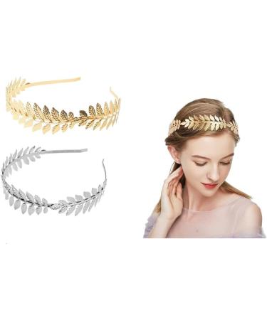 Goddess Hair Ripe: 2 Pcs Gold & Silver Leaf Headbands | Wedding Tiara & Bridal Hair Crown | Perfect for Parties & Events - Buy Online on SooperMarket.com