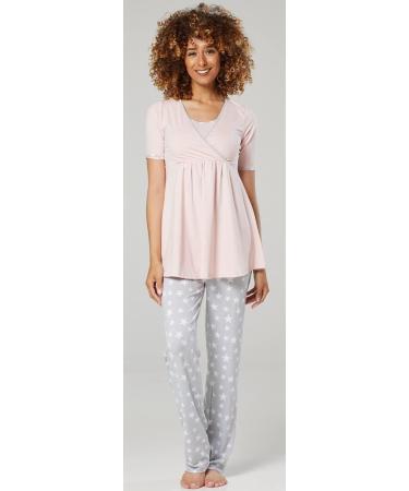 Happy Mama Maternity Nursing 3pcs Nightwear Set - Powder Pink & Grey Melange - Buy Online on SooperMarket.com