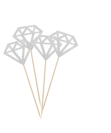 Vaguelly 50pcs Diamond Dessert Topper Happy Wedding Diamond Birthday Cake Picks Wedding Decoration Fruit Cake Decorations for Home Fruitcakes Wedding D cor Anniversary Toothpick Flash Baby Silver medium