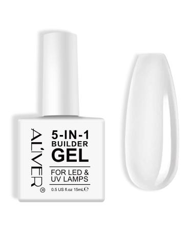 Clear Builder Gel 5 in 1 Builder Base Strengthening Gel 15ml Nails Extension Base Coat UV/LED Nail Polish Coat for Hard Strong Nails Tips & Extensions