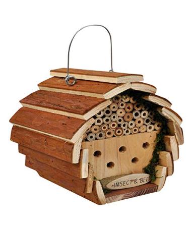 Garden Mile Eco-Friendly Wooden Bee and Insect Hotel - Free Standing Natural Wood Bug House - Hanging Outdoor Garden Shelter Nesting Habitat Bee House for Bees Butterflies Ladybirds and Bug