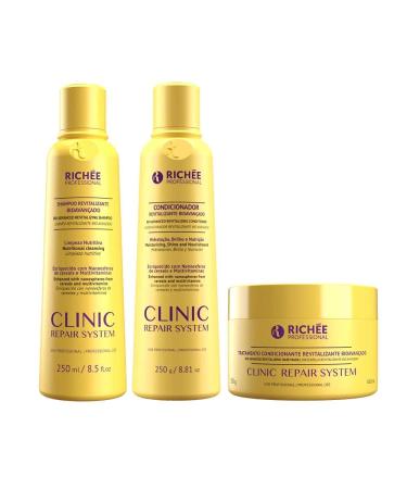 Rich e Professional | Clinic Repair System Kit | Shampoo + Conditioner + Mask | (2x) 250 ml / 8.4 fl.oz. (1x) 250 gr / 8.81 oz. Clinic System Kit