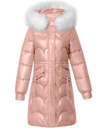 Pink Padded Jacket for Women | Slim Fit Faux Fur Parka with Hood | Winter Warm Outwear (Size: Medium) - Buy Online on SooperMarket.com