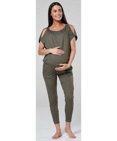 Happy Mama Maternity Breastfeeding Lounge Top Joggers Pyjamas Set - Khaki | Comfortable Nursing Pajamas for Women - Buy Online on SooperMarket.com