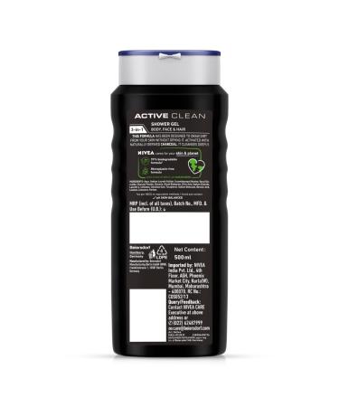 NIVEA MEN Active Clean Shower Gel 500ml - Hair, Face & Body Wash - Buy Online on SooperMarket.com