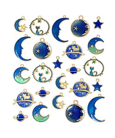 JIALEEY Assorted Gold Plated Enamel Cat Moon Star Celestial Charm Pendant DIY for Earrings Necklace Bracelet Jewelry Making and Crafting