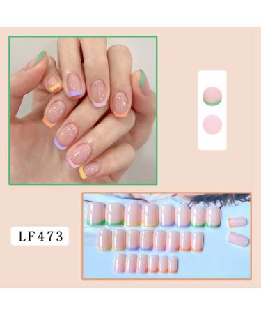 Spactz 1 Set Through Wearable Nail Wearable Press on Nails Full Cover Nail Tips Short Colourful - Buy Online on SooperMarket.com