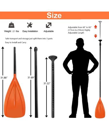 LBW SUP Paddle 3 Piece Stand Up Paddleboard Paddles - Adjustable Double Holes Lock, Sturdy & Ergonomic Design for Surfing Beginners - Orange - Buy Online on SooperMarket.com