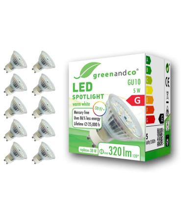 10x Greenandco CRI 97+ GU10 LED Spot 5W 320 LM 110 2700K warm white 230V flicker -free not dimmable 2 years guarantee 5W 2700k 110 10 pieces (1 Pack)