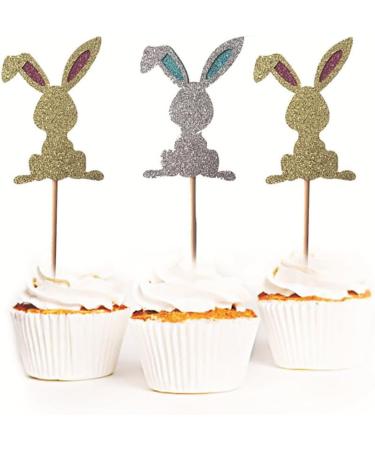 4 Pcs Bunny Cupcake Toppers Rabbit Cake Toppers Birthday Party Easter Cake Decoration (Silver) LM - Buy Online on SooperMarket.com