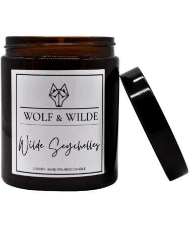 Wilde Seychelles Luxury Aromatherapy Scented Candle in Amber Glass Jar 200g. Handmade in West Yorkshire UK by Wolf & Wilde - Buy Online on SooperMarket.com