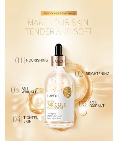 Buy 24K Gold Snail Serum with Hyaluronic Acid & Niacinamide - Anti-Aging Brightening Hydrating Face Serum for Glowing Skin - Buy Online on SooperMarket.com