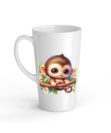 White Ceramic Baby Monkey Mug - Large 483 ml Perfect for Hot Chocolate or Milk Fun and Easy to Use