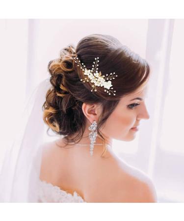 Gold Flower Leaf Hair Combs, Pearl Pins, Rhinestone Barrettes - 36 Pack Set for Wedding & Prom Hairstyles - Buy Online on SooperMarket.com