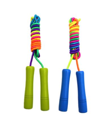 Homello adjustable jump rope for children jump rope with wooden handle and cotton rope ideal for fitness training/game/fat burning exercise - 260cm blue + light green