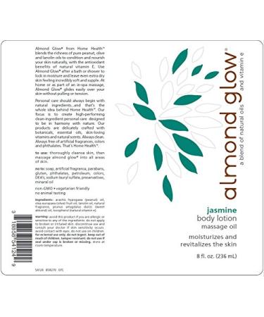 Almond Glow Jasmine Body Lotion 8 fl oz - Skin Moisturizer & Massage Oil with Almond, Peanut, Olive, Lanolin Oils, Vitamin E - Non-GMO, Paraben-Free, Vegetarian - Buy Online on SooperMarket.com