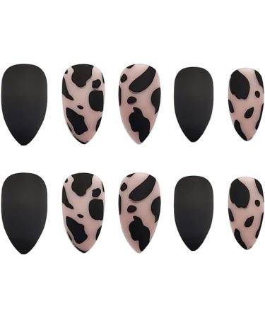 24Pcs Medium Tip Matte Black Frosting Leopard False Nails - Short Press Full Cover Fake Nails for Women and Girls - Buy Online on SooperMarket.com
