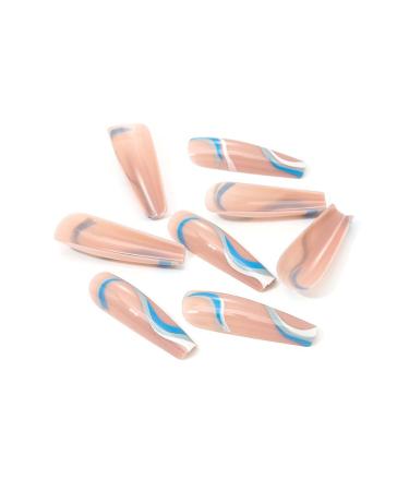 Brishow Long Wavy Lines Press-On Nails | Pink Bellarina Acrylic Nails | 24pcs for Women & Girls - International Shipping Available - Buy Online on SooperMarket.com