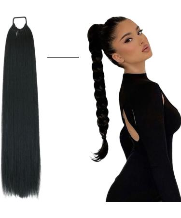 prinfantasy Human Hair Straight Wrap Around Ponytail Extensions Hairpiece Yaki Straight Hairpieces Magic Paste Long Ponytail for Women Girls Netural Black 24 In GBMW278 MW278 24 inch - Buy Online on SooperMarket.com