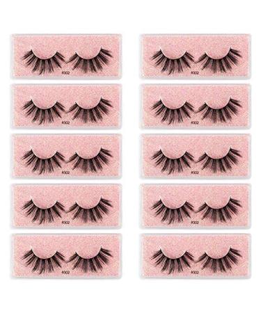 10 Pairs 13-14mm 3D Mink Lashes Natural False Eyelashes Dramatic Fluffy Soft Wispy Volume Cross Reusable Eyelash MaKeup (#302)