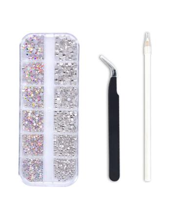 Lofuanna Nail Art Rhinestones Crystal 1440pcs Crystal AB Rhinestones Diamonds Flat Back Stones Gems Set with Pick Up Tweezers and Rhinestone Picker Dotting Pen Nail Tools Art Decoration for Nail (A1)