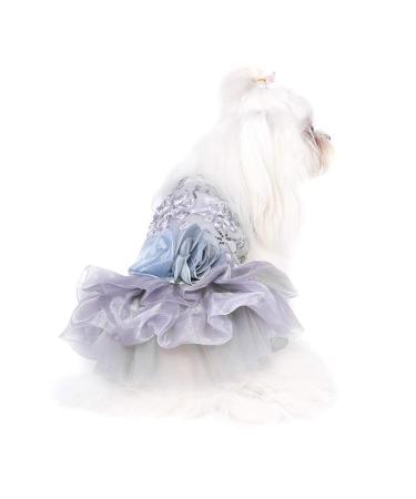 Dog Dress Pet Small Dog Clothes Sequins Silky Tutu Puppy Costume Dog Princess Elegant Skirt Wedding Costume (Gray M)