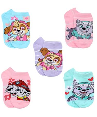 Nickelodeon Girl's 5 Pack Paw Patrol No Show Socks Small Sky Blue