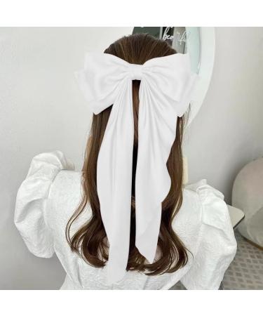 White Hair Bow Hair Bow French Soft Ribbonsatin Satin Hair Bow Simple Large Hair Bow with Long Silky Satin Tail Large Bows 90's Accessories for Party Women Girls - Buy Online on SooperMarket.com
