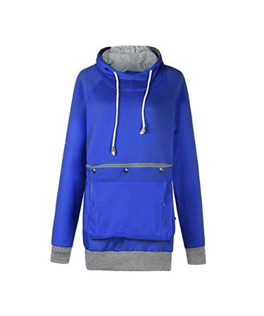 Men Women Pet Pouch Hoodie Long Sleeve Big Kangaroo Pocket Pullover Cat Puppy Holder Hooded Sweatshirt L Blue