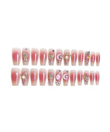 RikView Long Press on Nails - 24 PCS Pink Coffin Nails with 3D Design | Glossy Full Cover Fake Nails for Women - Buy Online on SooperMarket.com