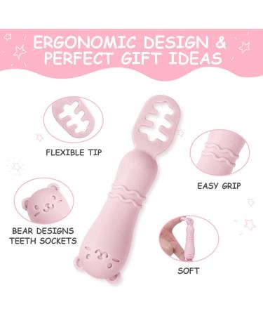 Vicloon Baby Fork and Spoon Set - 2Pcs Silicone Weaning Spoon for Self Feeding - Easy Grip Toddler Cutlery Kit - Soft Infant Utensils (Pink) - Buy Online on SooperMarket.com