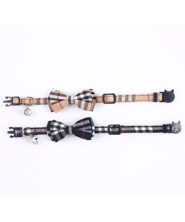 SuperBuddy Cute Bow Bell Cat Collar - 2 Pack Plaid Kitten Collar with Removable Bowtie for Cats Kittens - Brown-Black - Buy Online on SooperMarket.com