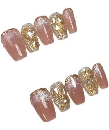 Handmade wearable nail enhancement product crystal cat eye ice transparent bare powder whitening fake nail patch detachable (Color : M Length) - Buy Online on SooperMarket.com