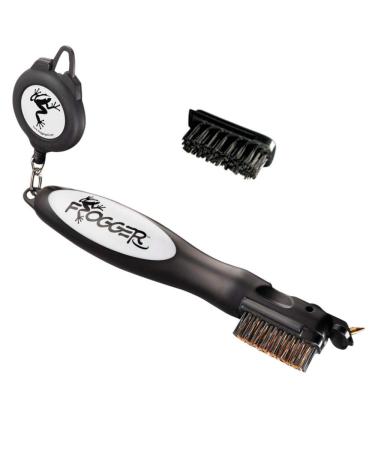 Frogger Golf BrushPro Retractable Golf Club Brush with Groove Cleaner, Gray