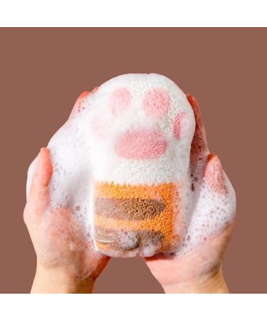 Body Exfoliating Sponge Elastic Bath Sponge Cute Bathing Clean Scrub Brush with 4 Cat Paws - Buy Online on SooperMarket.com